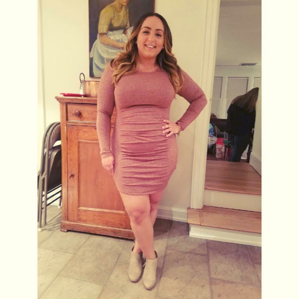 Salmon Sparkly Long Sleeve Dress