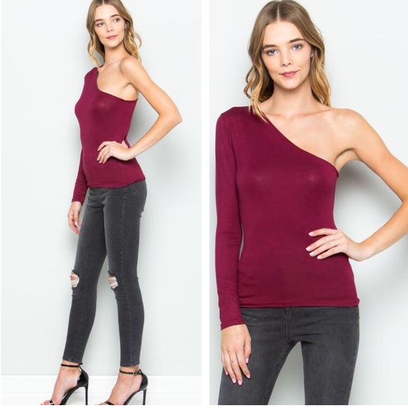 One Shoulder Top in Burgundy - Picture 1 of 1