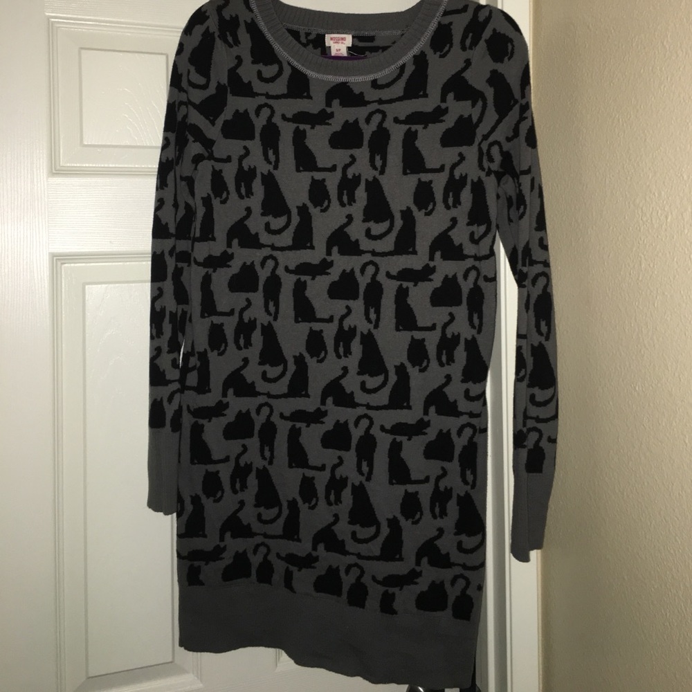 Mossimo gray & black cat print sweater dress sz s