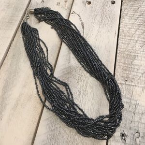 Multilayer gunmetal bluish grey bead necklace