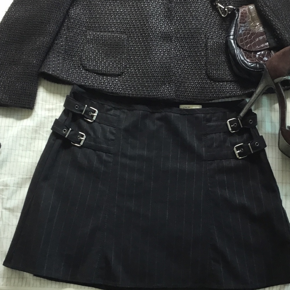 Vince wool a-line mini skirt wool brown black so 4