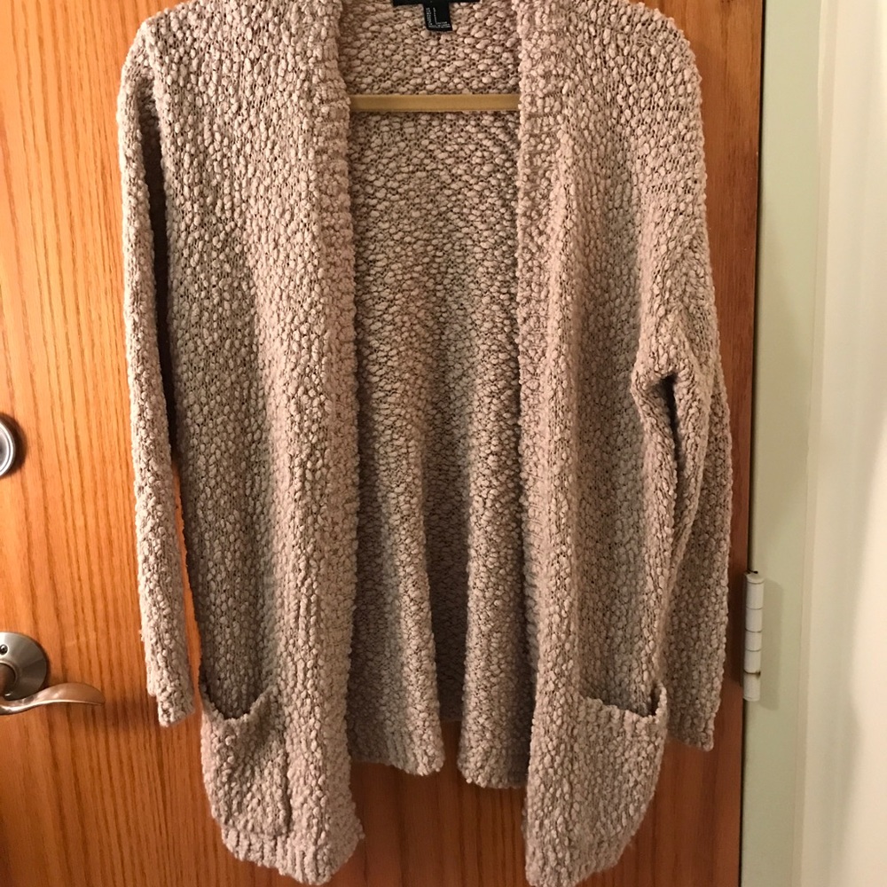 Forever 21 tan fuzzy cardigan