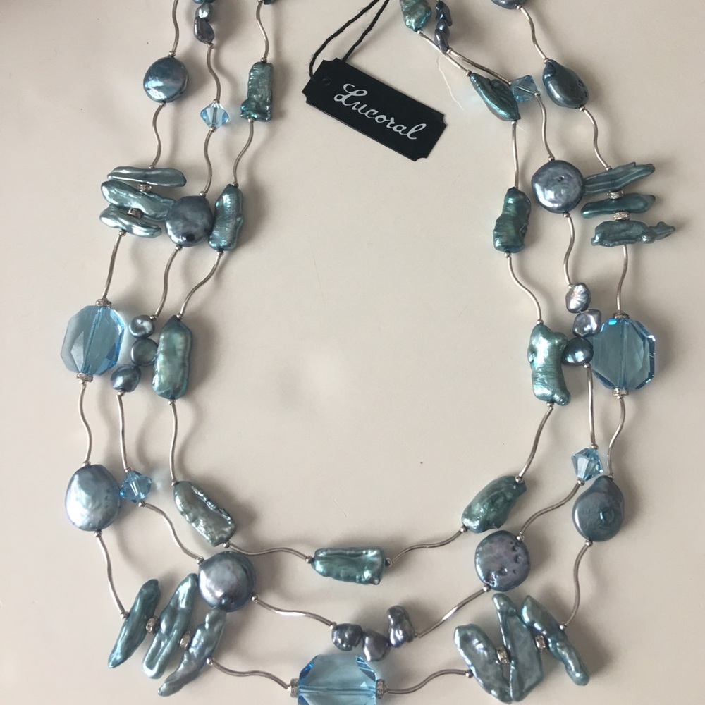 NWT Lucoral light blue cultured pearl necklace SS