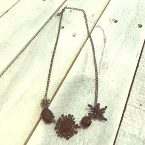 Abstract crystal & flower black & grey necklace