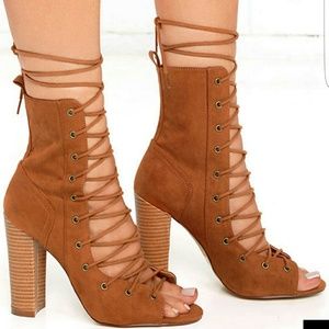 SIERRA Tan Lace-Up High Heels Booties from Lulus