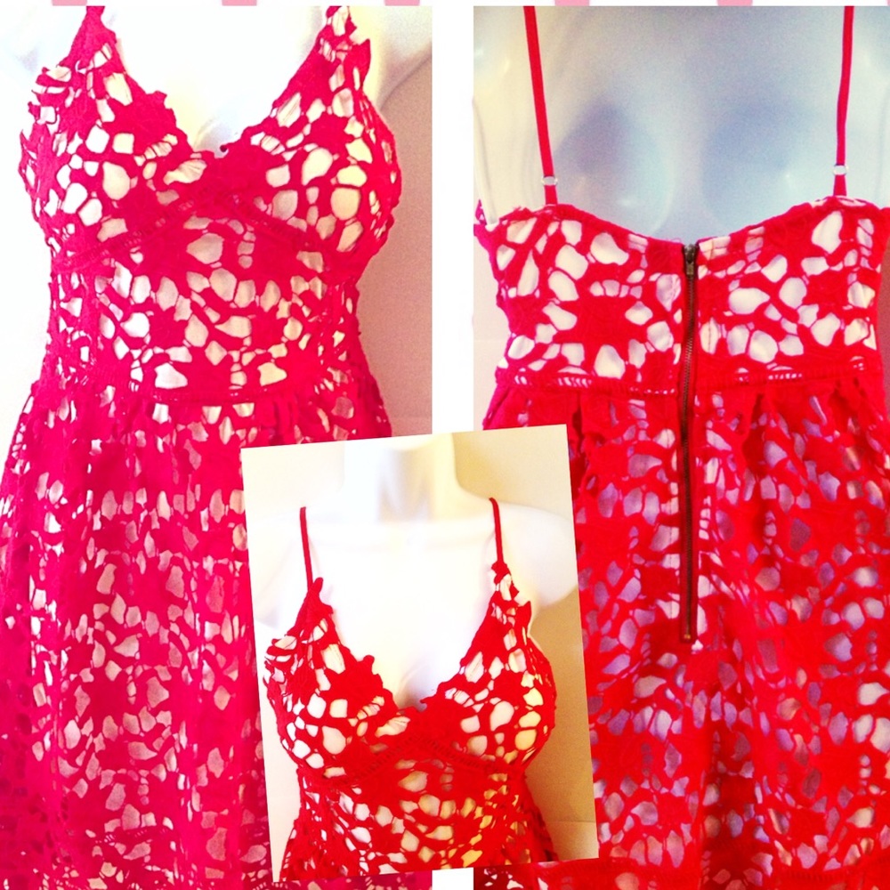 💋👗 Red Crochet Dress