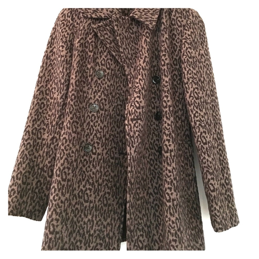 Leopard Print Pea Coat with Tie Waist