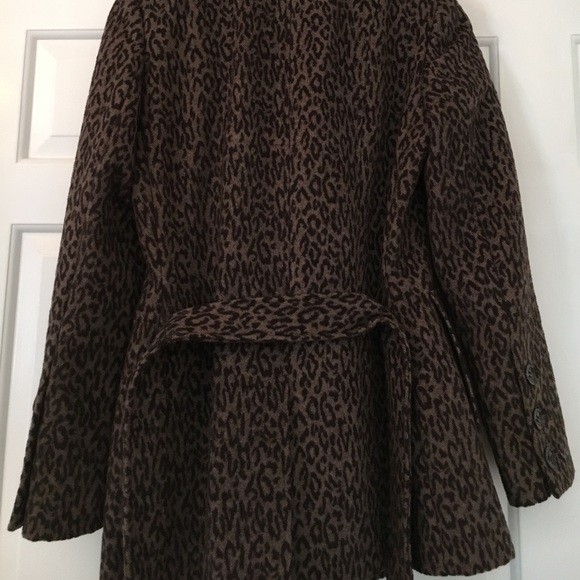 Leopard Print Pea Coat with Tie Waist - Picture 3 of 5