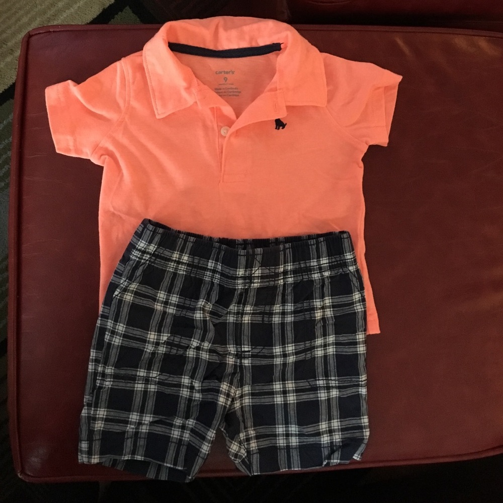 Short set. Plaid shorts and polo shirt.Size 9 mths