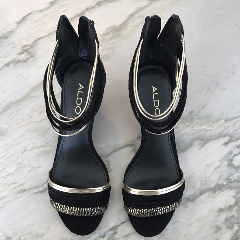 ❌Sold❌ Aldo Legiradien Wedge Sandal - black  gold