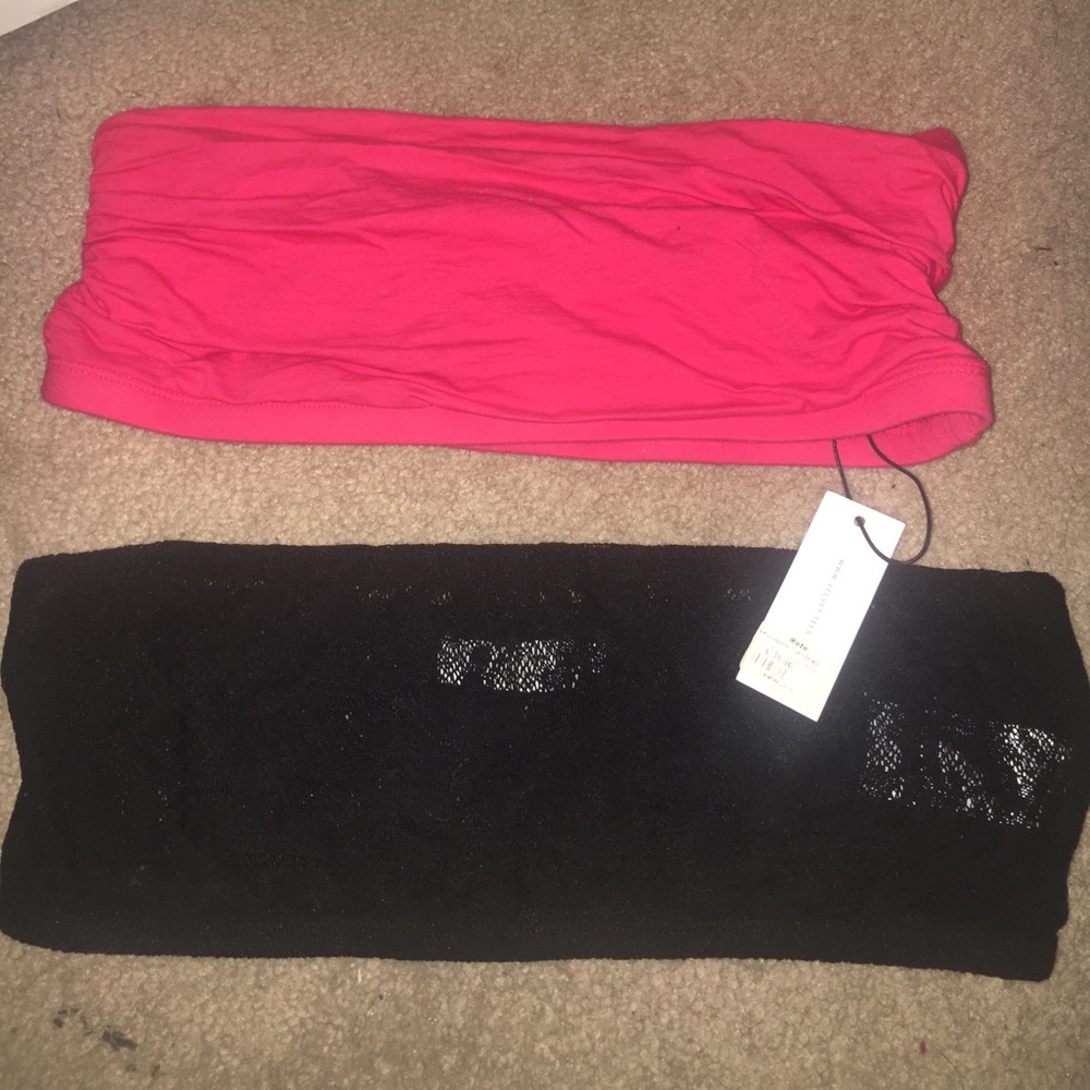 Velvet bandeau bundle! Ruched pink and lacy black!