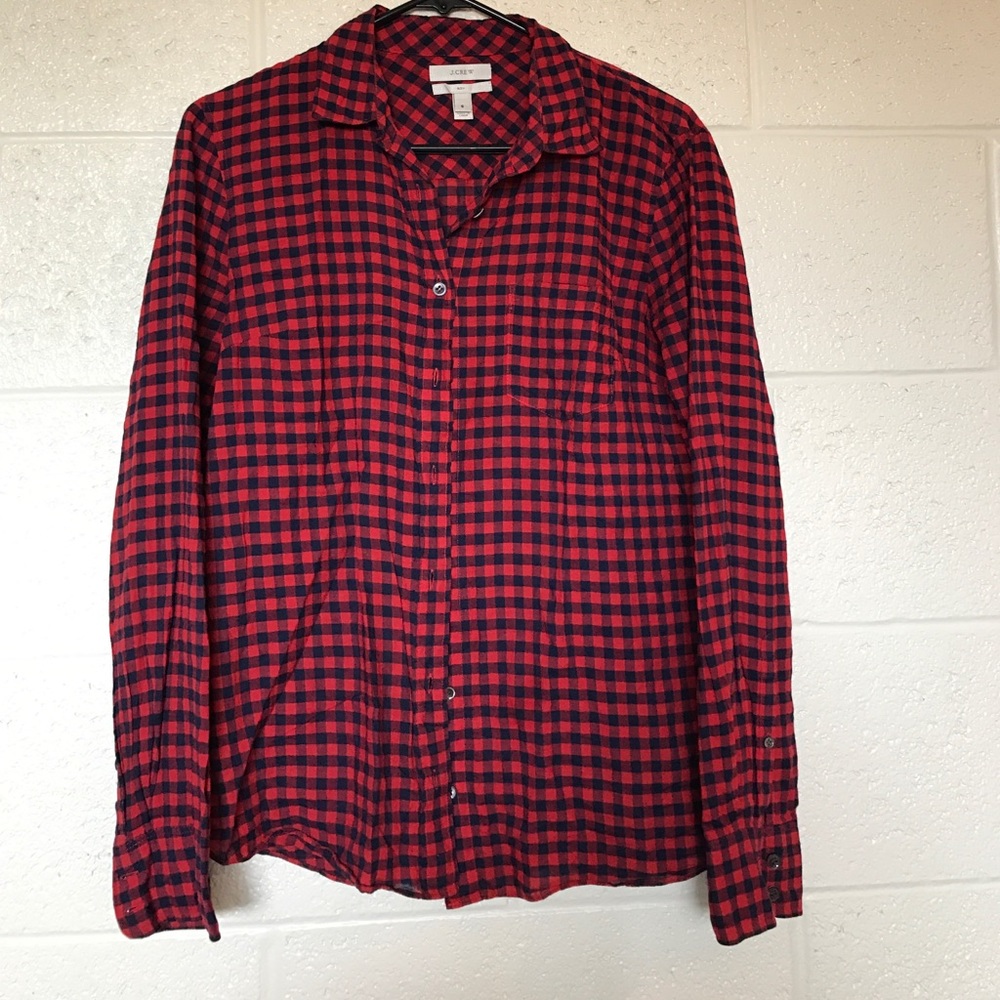 JCrew red and blue plaid boyfriend shirt