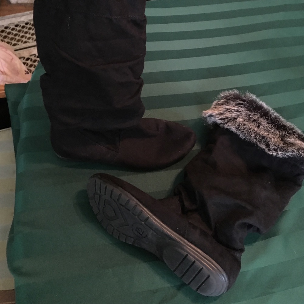 Tall black fur dress boots