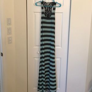 American Rag Black & Teal Striped Maxi Dress