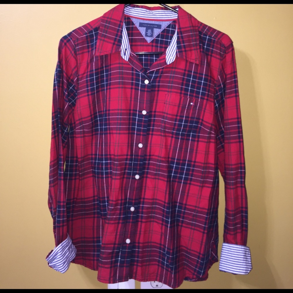 cute tommy hilfiger plaid button up