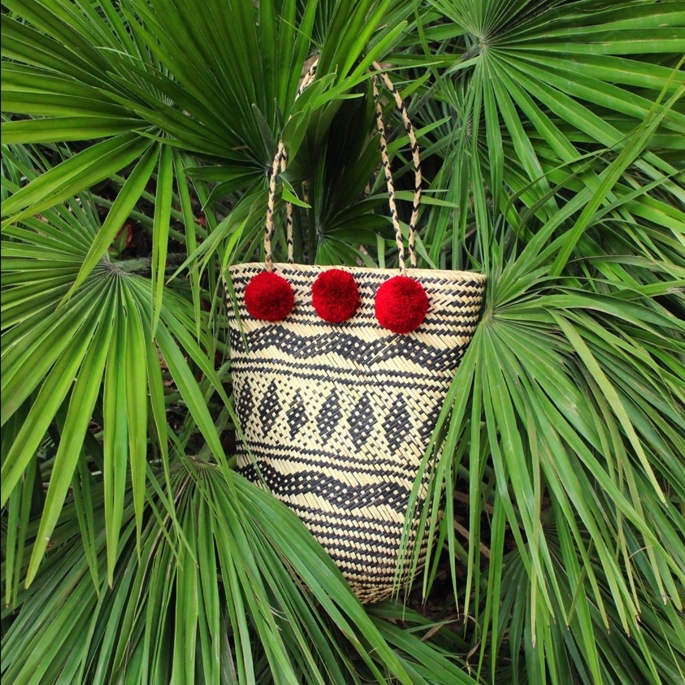Borneo Anjat Pompoms Beach Bag, Imported