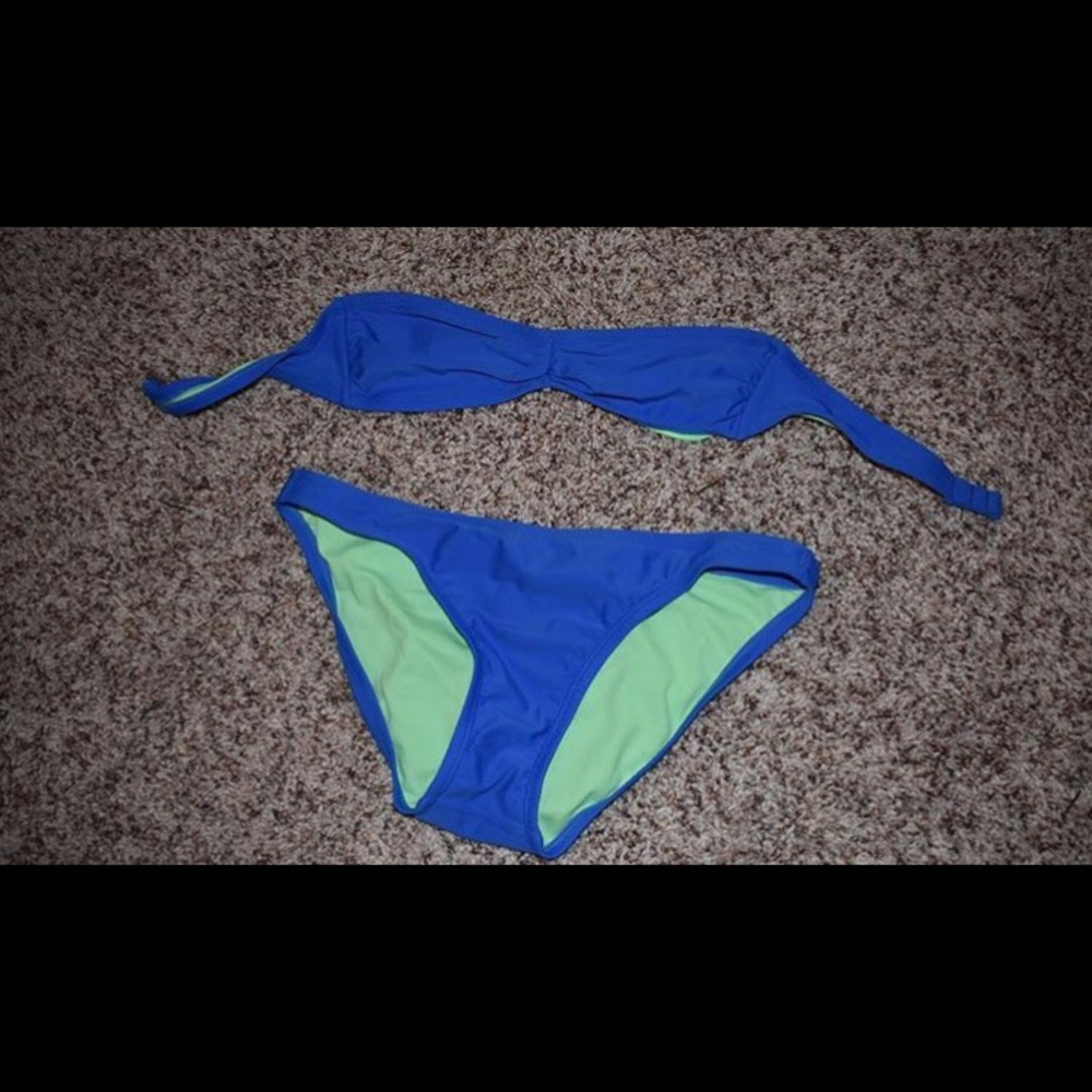 Plain blue bandeau bikini