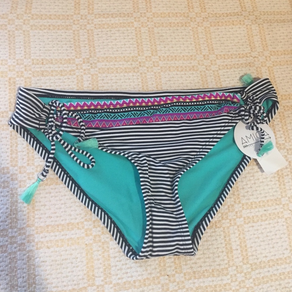 NWT Amica bikini bottom black white stripped Aztec