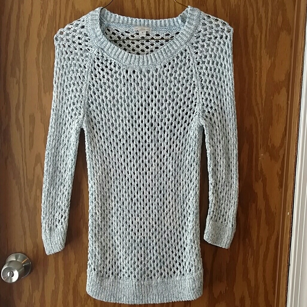 Blue and white speckled sweater