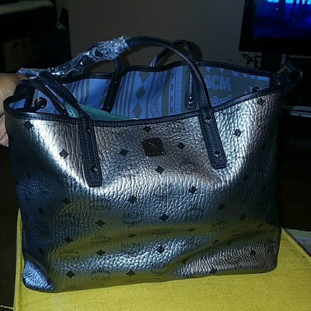 MCM Medium Silver Visetos Tote bag