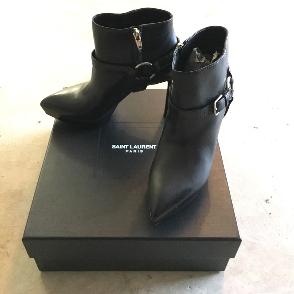 Saint Laurent Paris Black Leather Booties