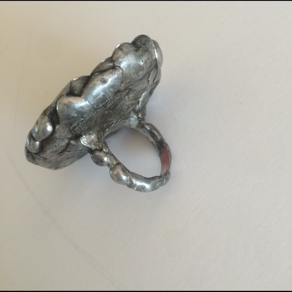 Silver Oversize BohoFestival Marbled Cabochon Ring - Picture 2 of 3