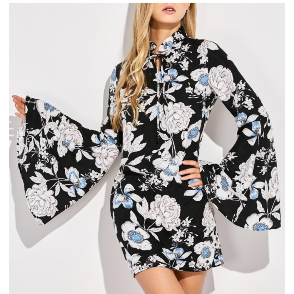 MORE STOCK! floral dress with bell sleeves.