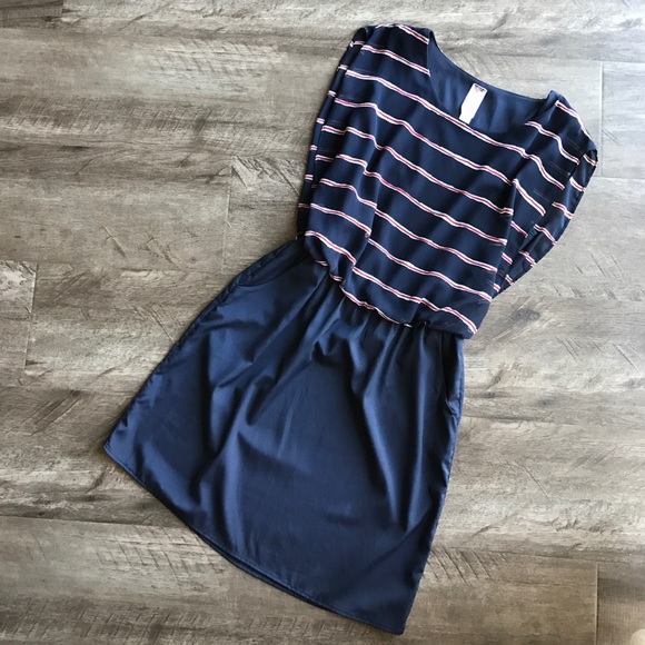 Francesca's Collections Dresses & Skirts - Navy, White & Red Striped Dress with POCKETS!
