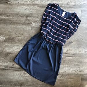 Navy, White & Red Striped Dress with POCKETS!