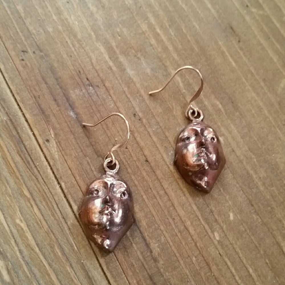NWOT Goddess face earrings Copper Brass rose gold