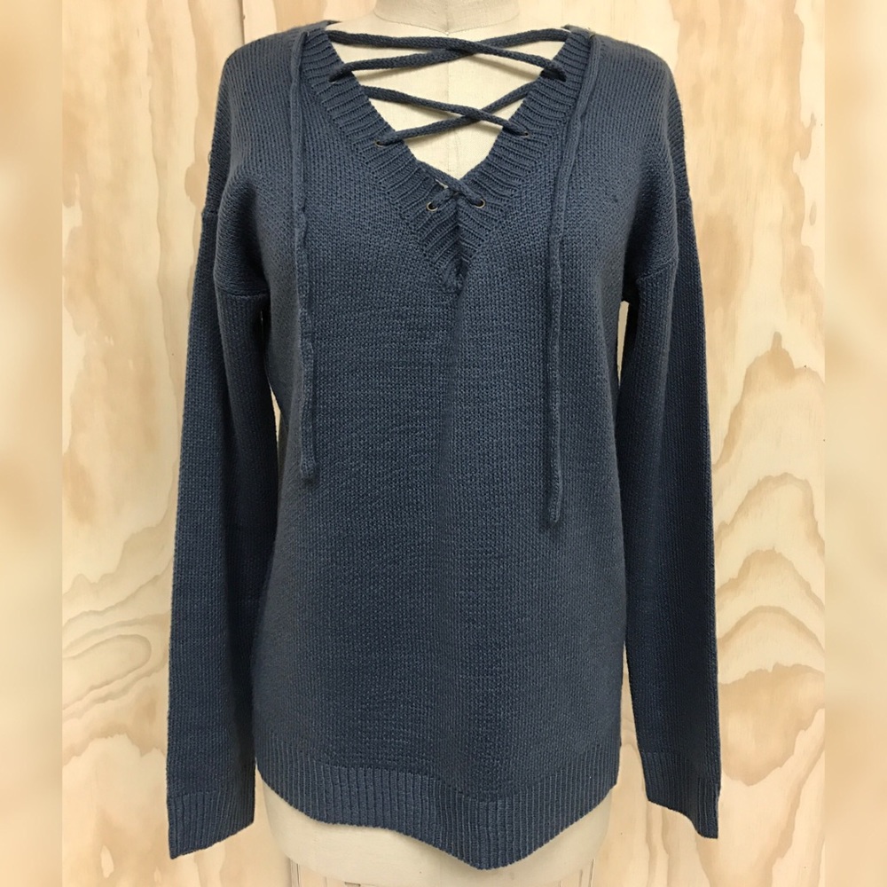 Denim Blue Lace-Up Sweater