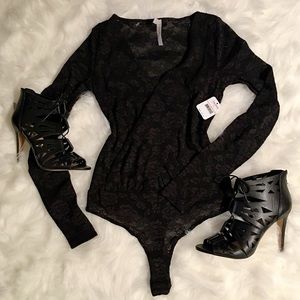 Free People Black Lace Bodysuit