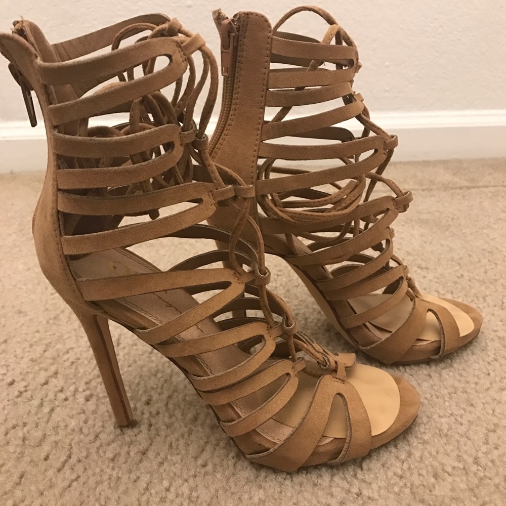 Lace up tan heels