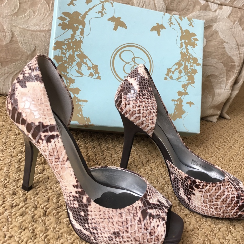 Snake Shin Pattern Open Toe Heels - image 1