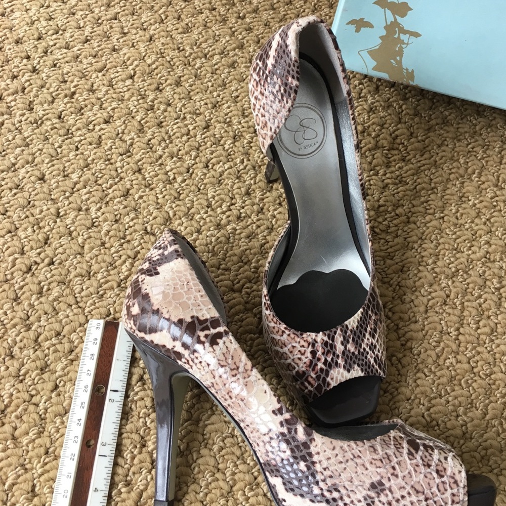 Snake Shin Pattern Open Toe Heels - image 2