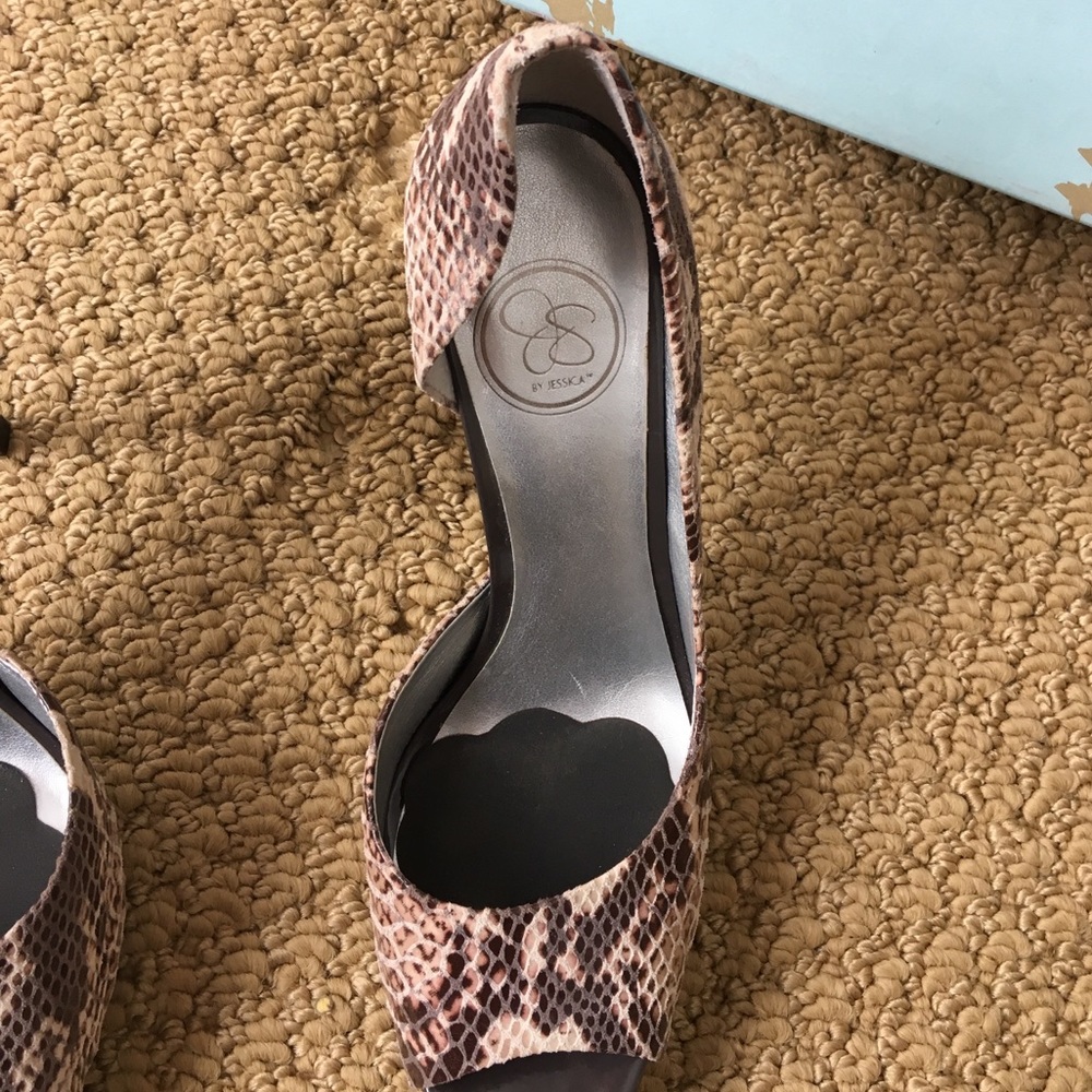 Snake Shin Pattern Open Toe Heels - image 4