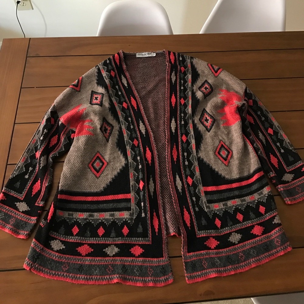 Tribal Print Cardigan ~ Black, Mauve, & Pink