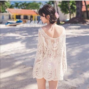 Women's Semi Sheer Sleeve Lace Top Blouse