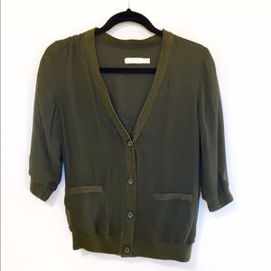 Anthropologie olive green silk cardigan