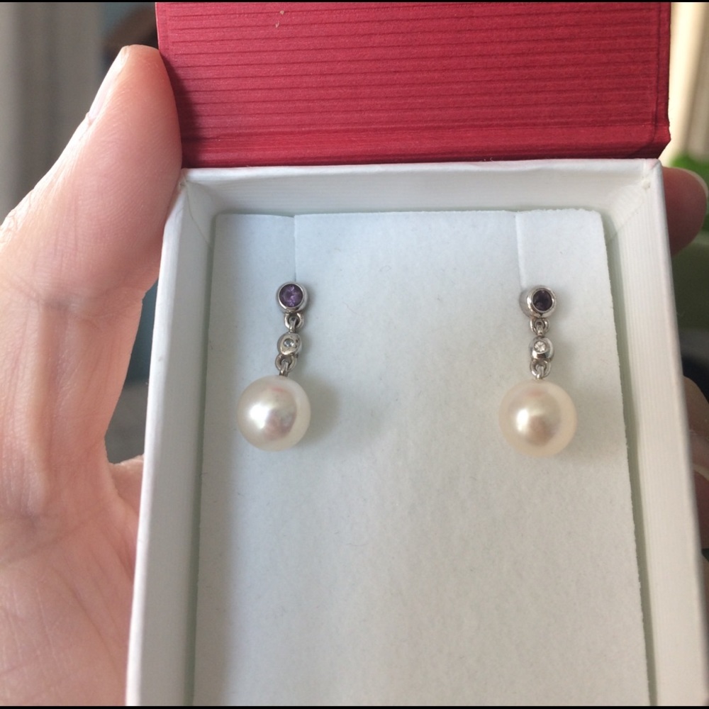 Pearl and Amethyst earrings sterling silver