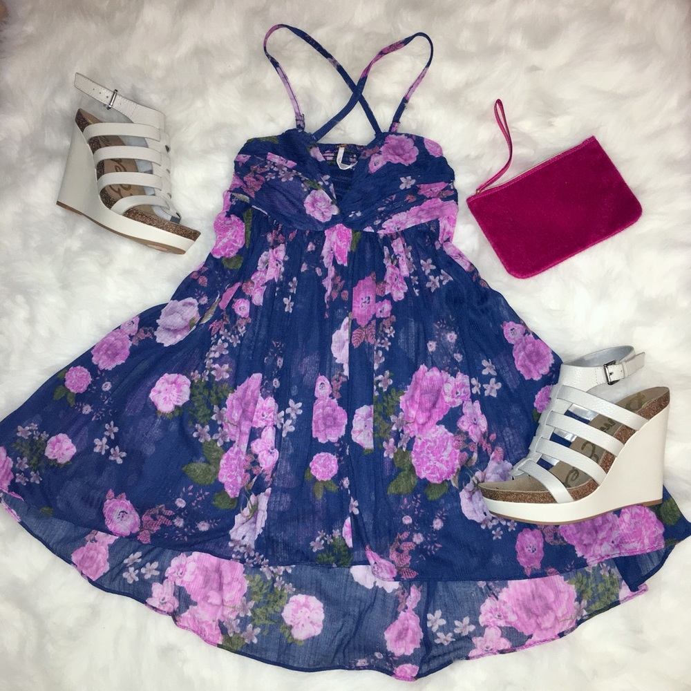 Free People Blue Floral High Low Top