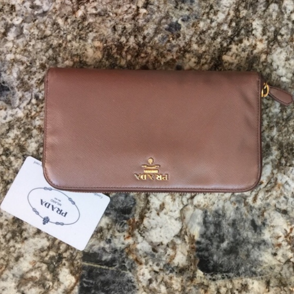 PRADA authentic saffiano zip around wallet