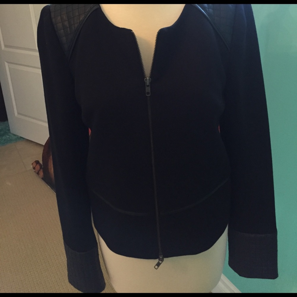 Bailey 44 dark navy leather trimmed blazer