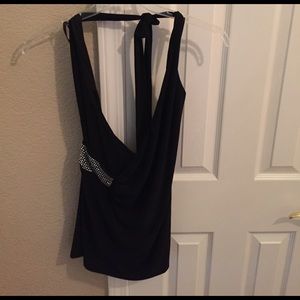 Black halter top with side "rhinestone".