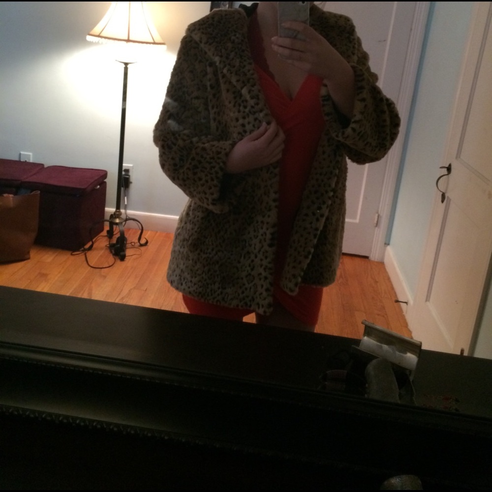 Faux Cheeta Fur Hooded Coat.