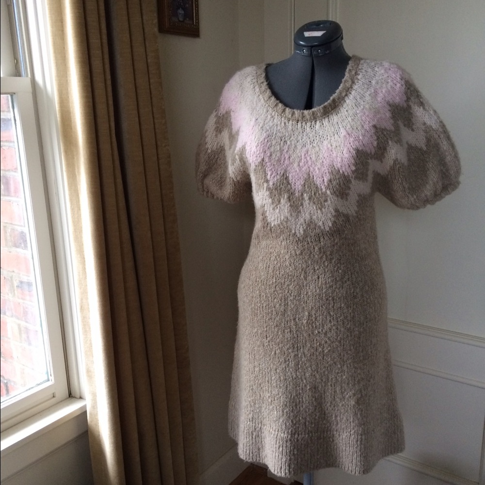 Kensie Oatmeal Sweater Dress w/ Puff Sleeves