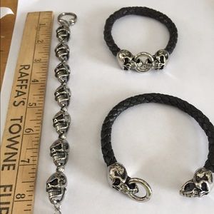 Men's leather/metal skull set
