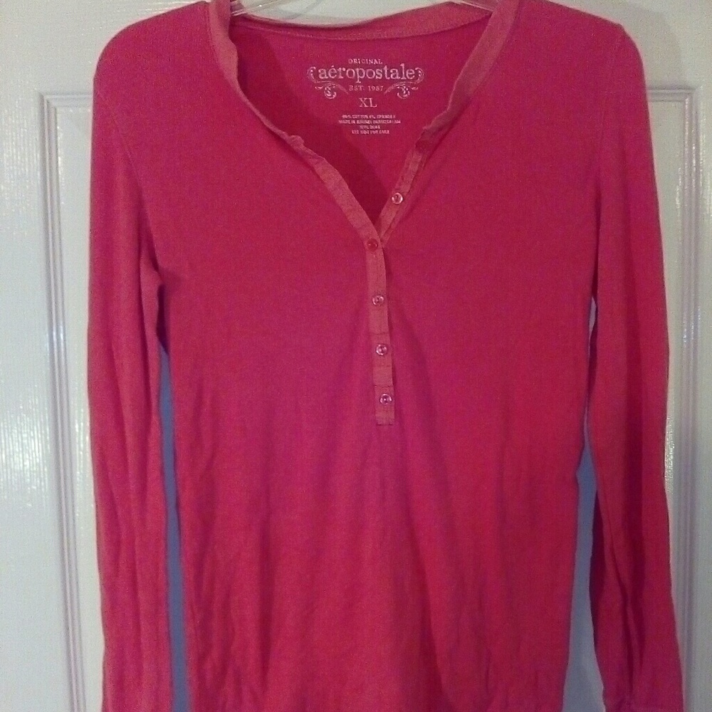 Aeropostale Coral Half Button Long Sleeve Shirt