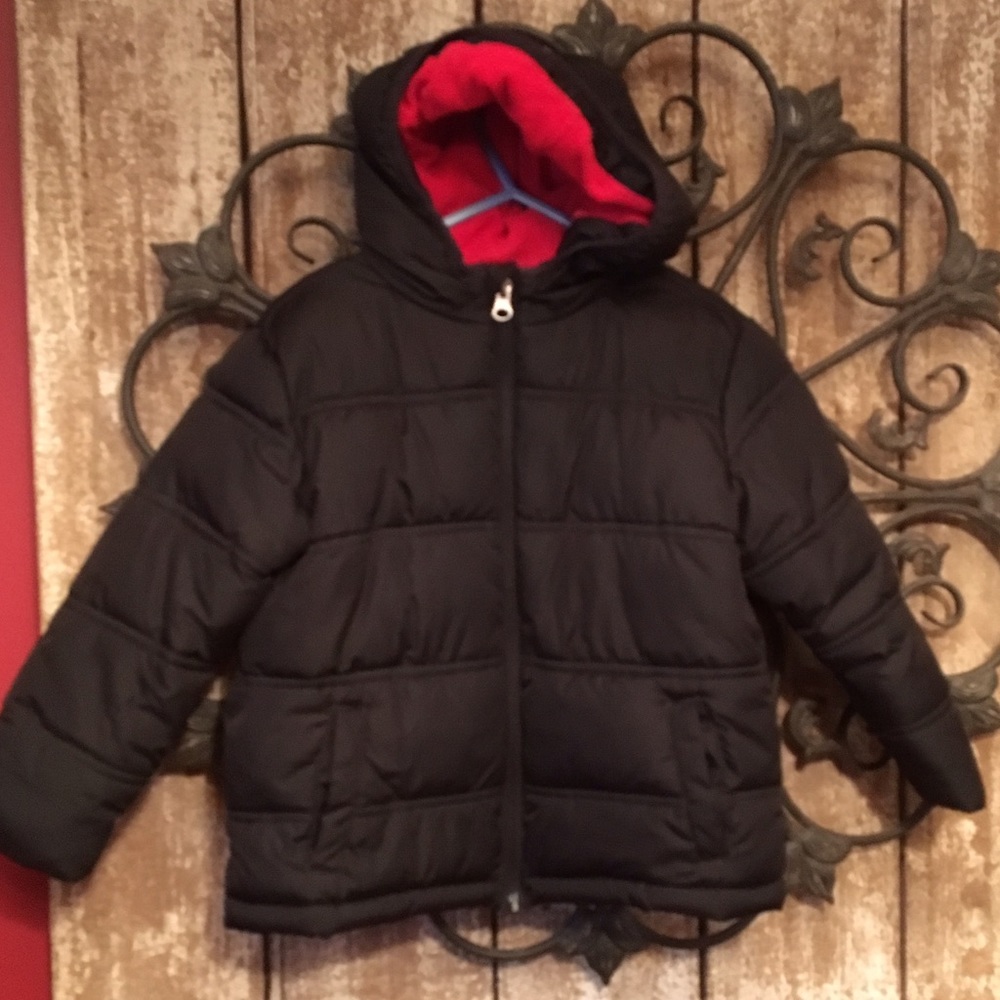 Heathtex puffer coat black and red