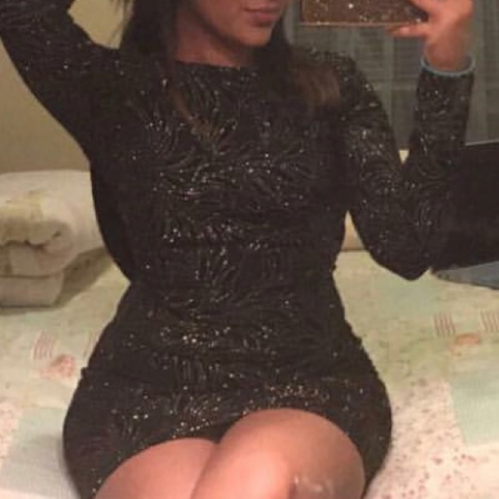 Black and Gold Mid Length Open Back Dress